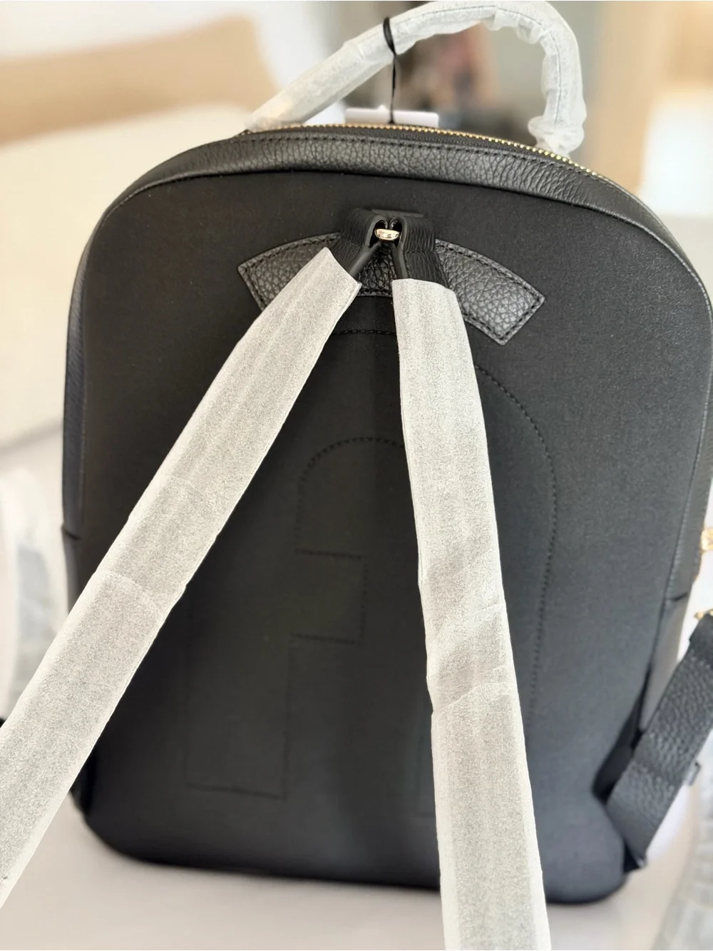 Furla Black Leather Backpack with Gold Logo